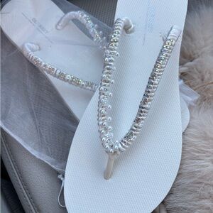 Chic White Beaded Women's Sandals Flip Flops! Great for Brides/Bachorette
